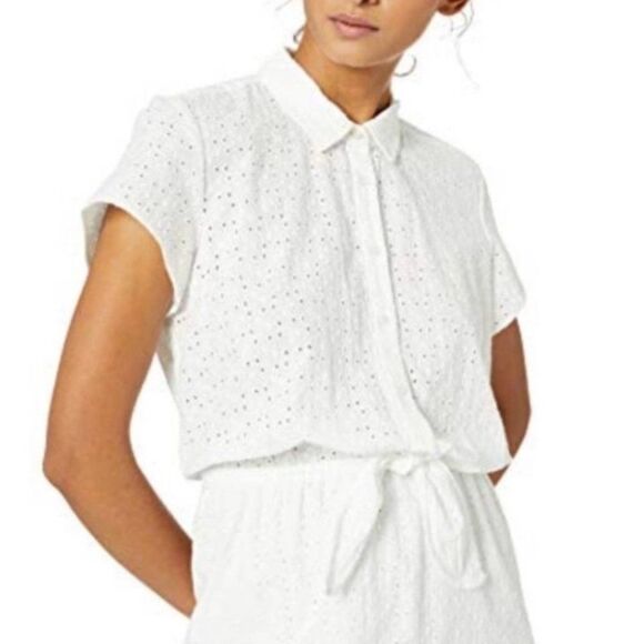 J. Crew Mercantile White Cotton Eyelet Tie Front Dress size XS - Picture 14 of 14